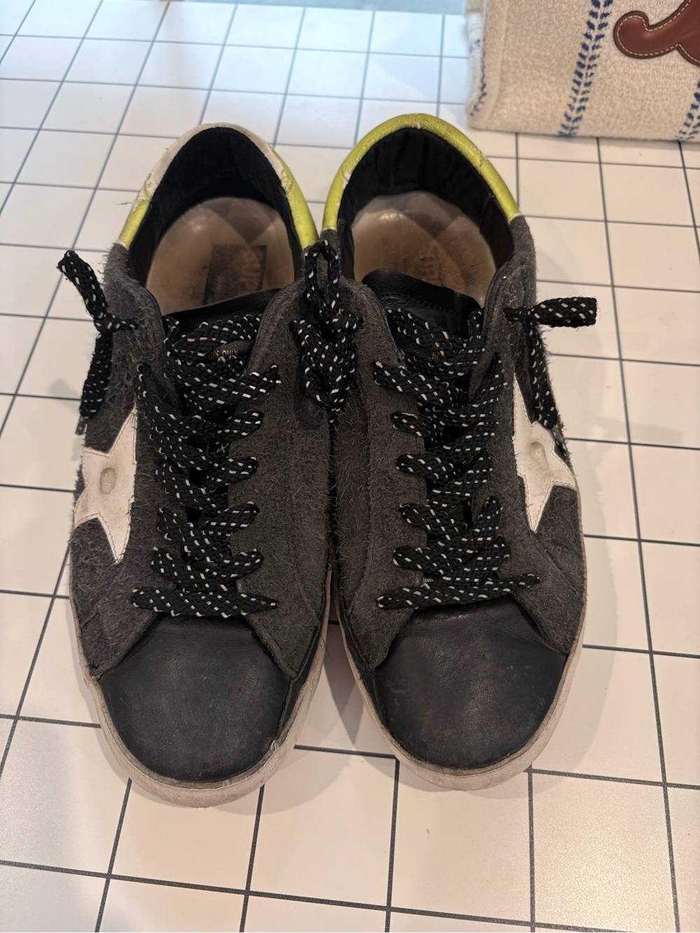 Golden Goose Black and Neon Green Star Sneakers